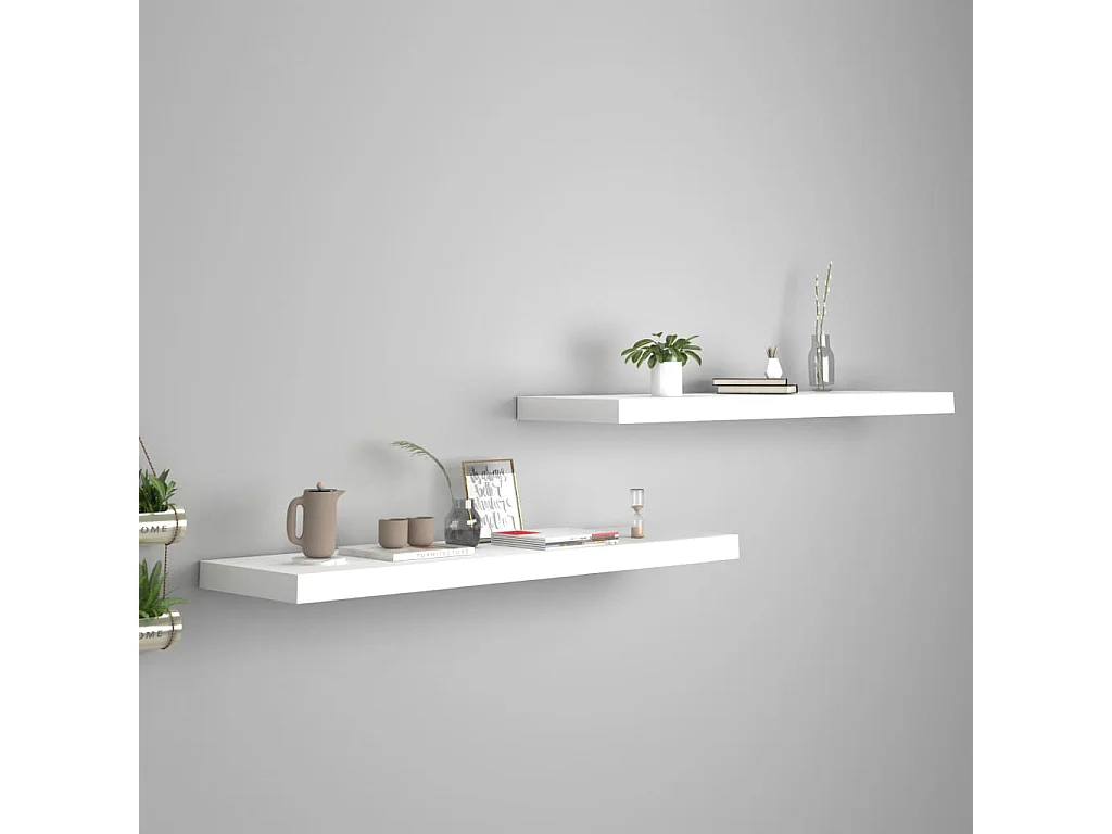 Schwebende Wandregale 2 Stück weiß 90x23,5x3,8 cm MDF