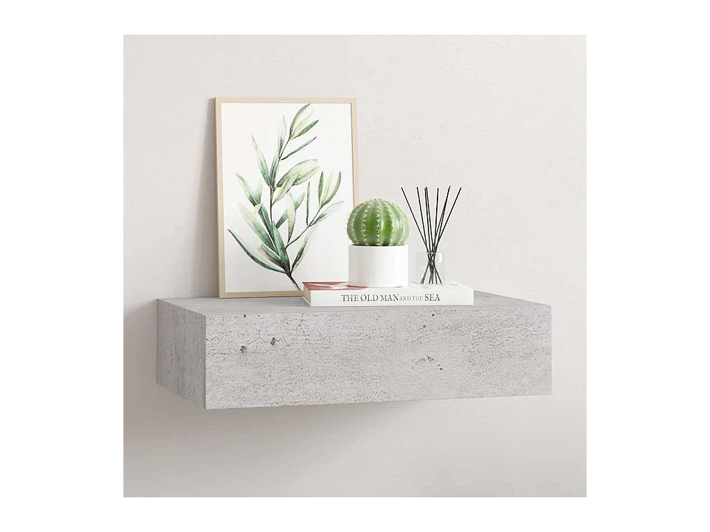 Étagère à tiroir murale Gris béton 40x23,5x10 cm MDF
