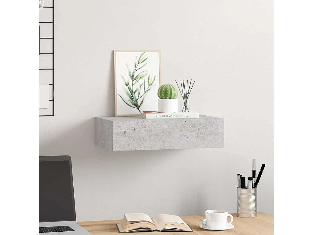 Étagère à tiroir murale Gris béton 40x23,5x10 cm MDF
