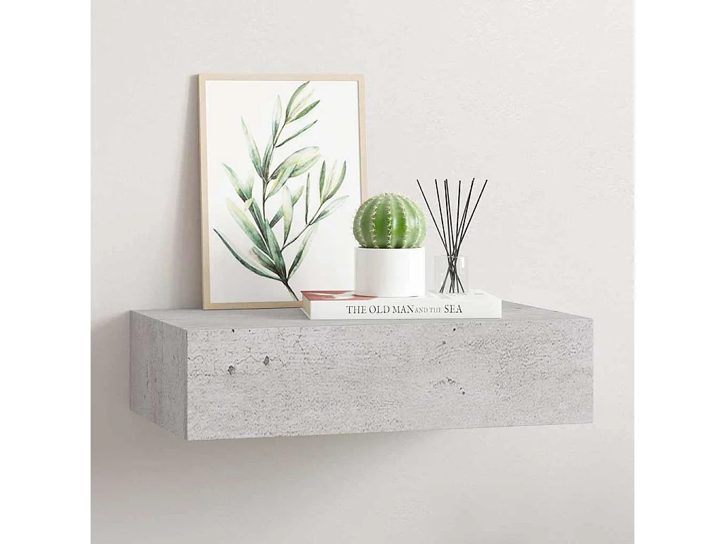 Étagère à tiroir murale Gris béton 40x23,5x10 cm MDF