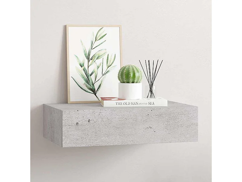 Étagère à tiroir murale Gris béton 40x23,5x10 cm MDF