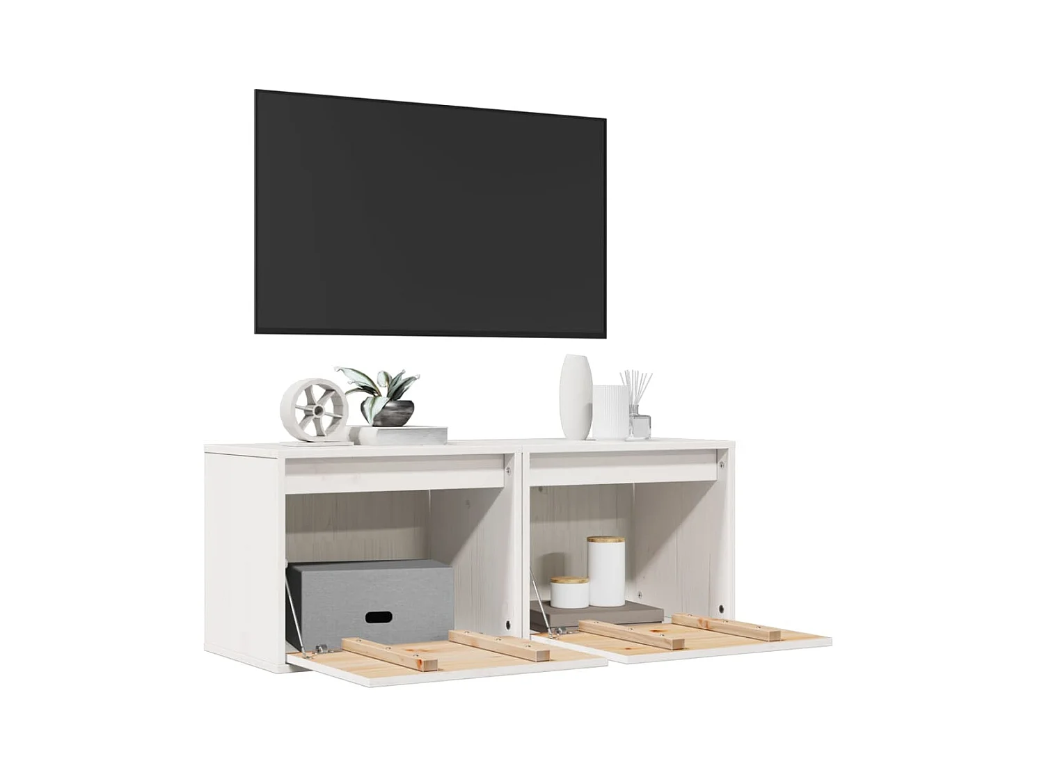 Pensili 2 pz Bianco 45x30x35 cm Legno massello di pino