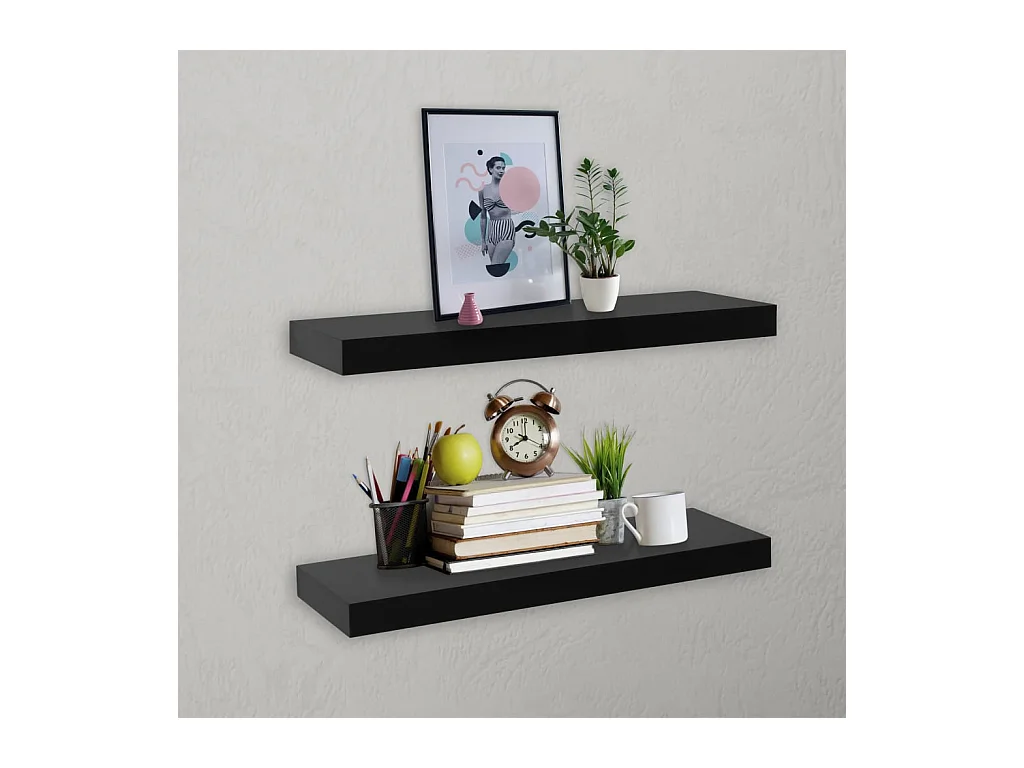 Mensole da parete sospese 2 pezzi Nero 40x20x3,8 cm