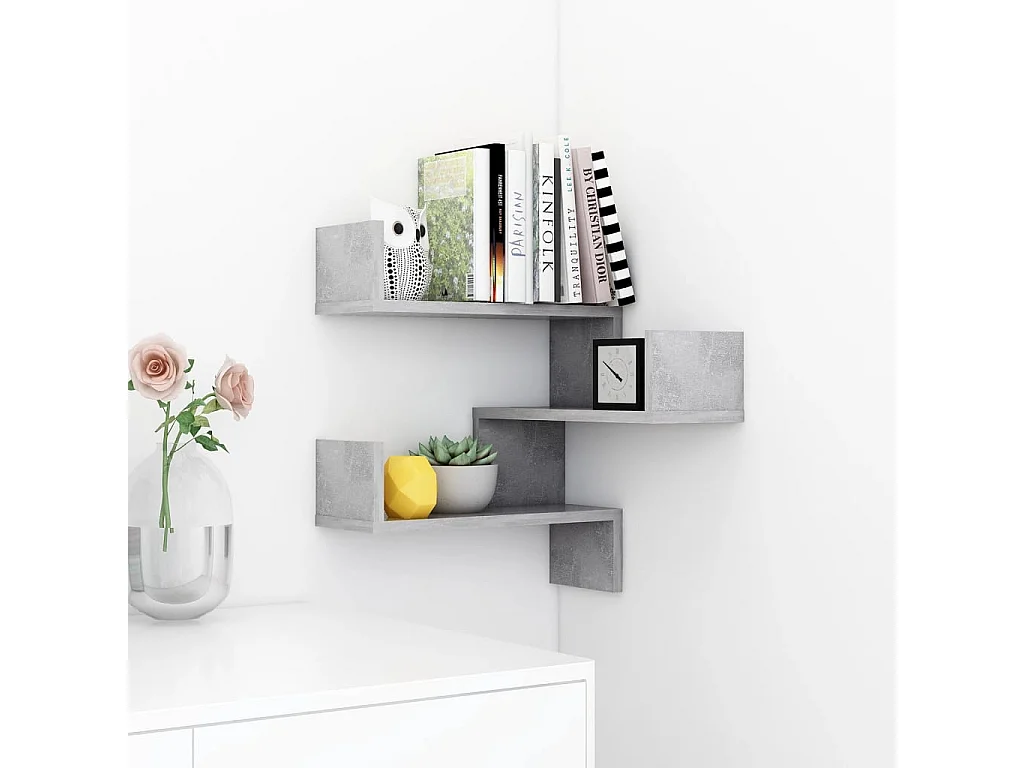 Estante de pared esquinero de hormigón gris 40x40x50 cm Madera de ingeniería