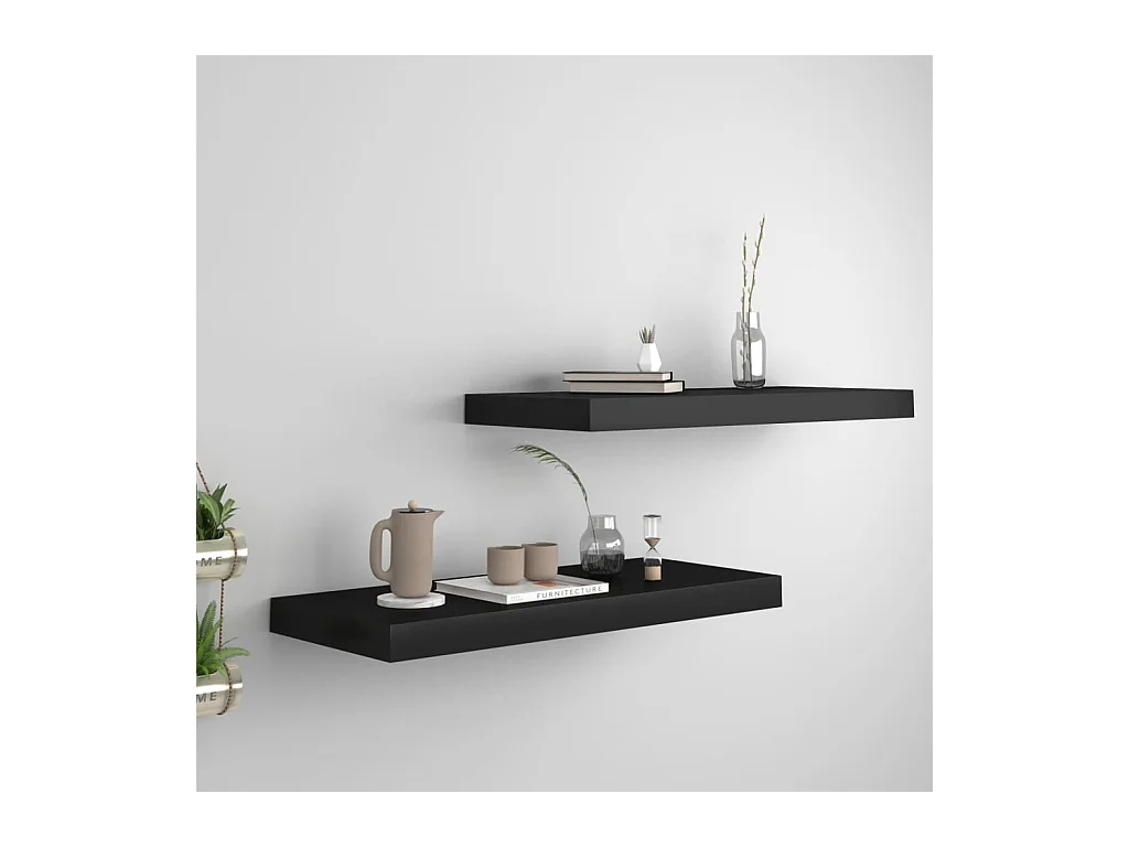 Étagères murales flottantes 2 pcs noir 60x23,5x3,8 cm MDF
