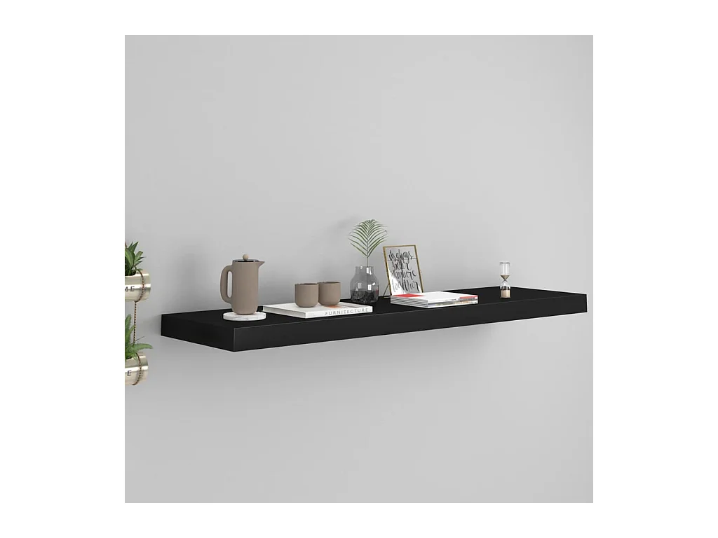 Zwarte zwevende wandplank 90x23,5x3,8 cm MDF