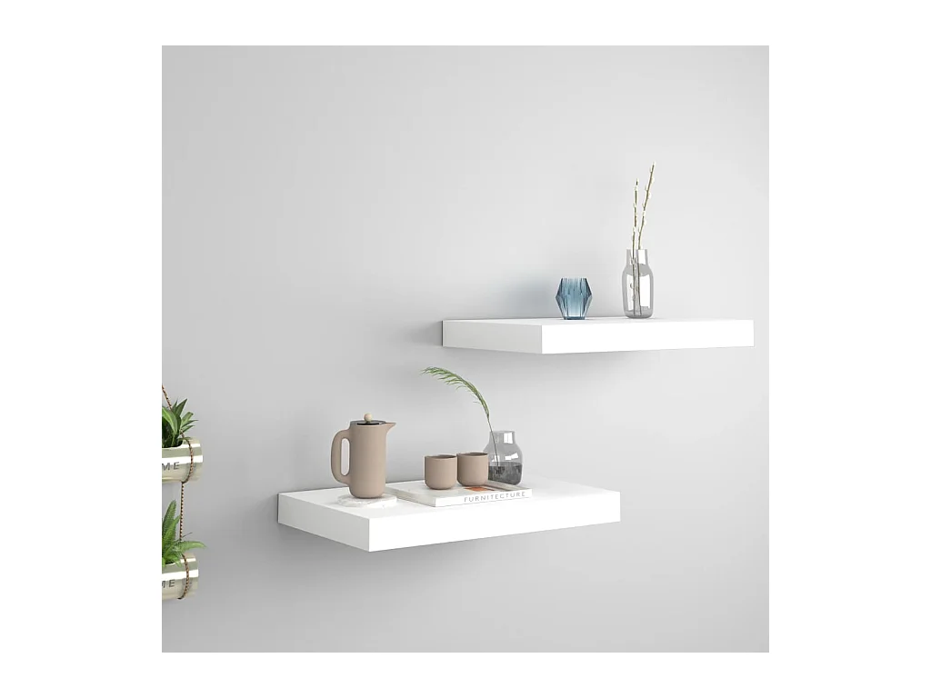 Mensole da parete sospese 2 pezzi bianche 40x23x3,8 cm MDF