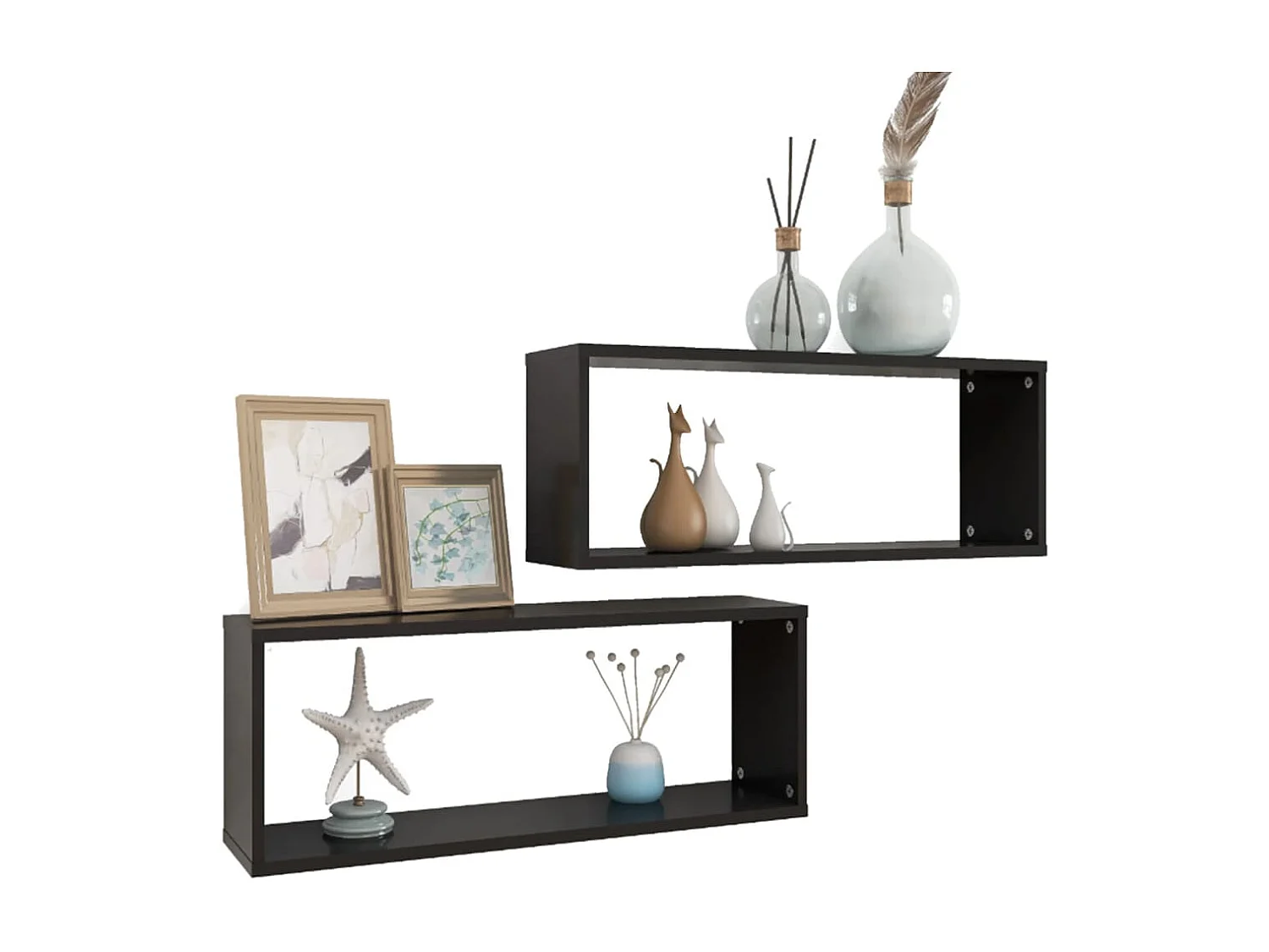 Mensole da parete a cubo 2 pezzi Nero 60x15x23 cm Legno ingegnerizzato