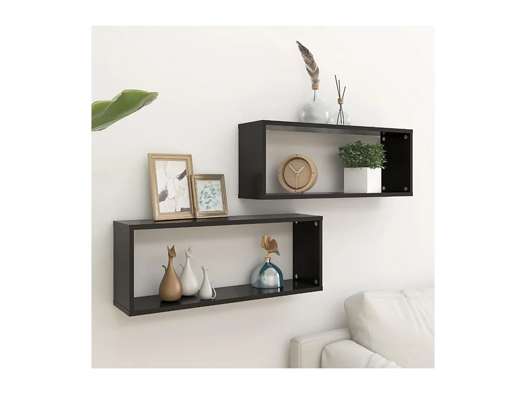 Kubus Wandplanken 2 stuks Zwart 60x15x23 cm Bewerkt Hout