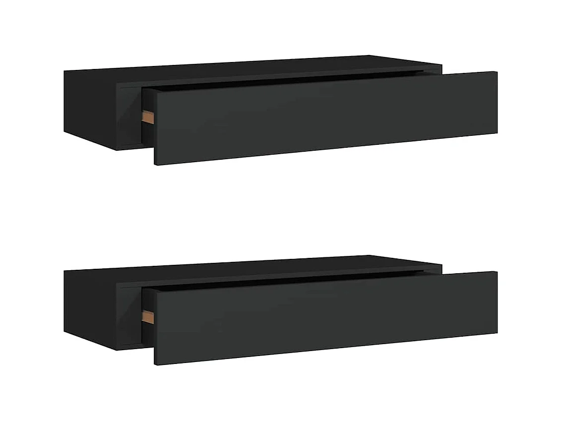 Étagères à tiroirs murales 2 pcs Noir 60x23,5x10 cm MDF