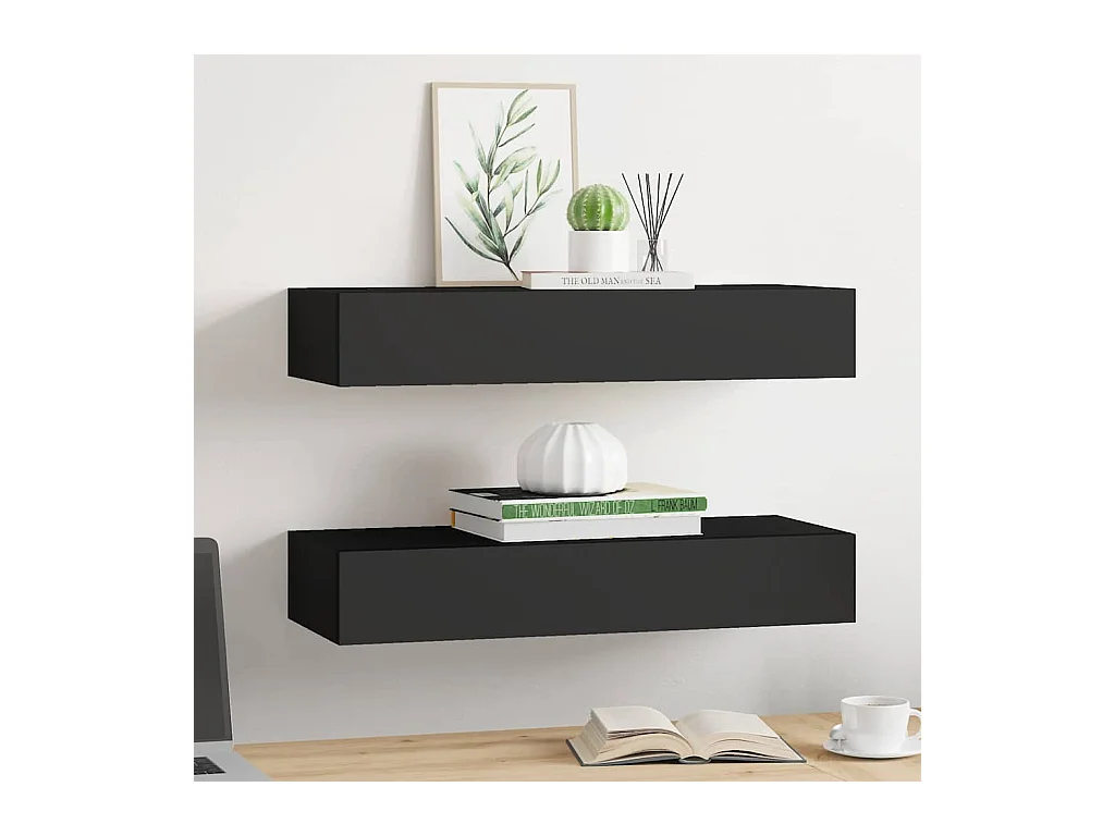 Étagères à tiroirs murales 2 pcs Noir 60x23,5x10 cm MDF