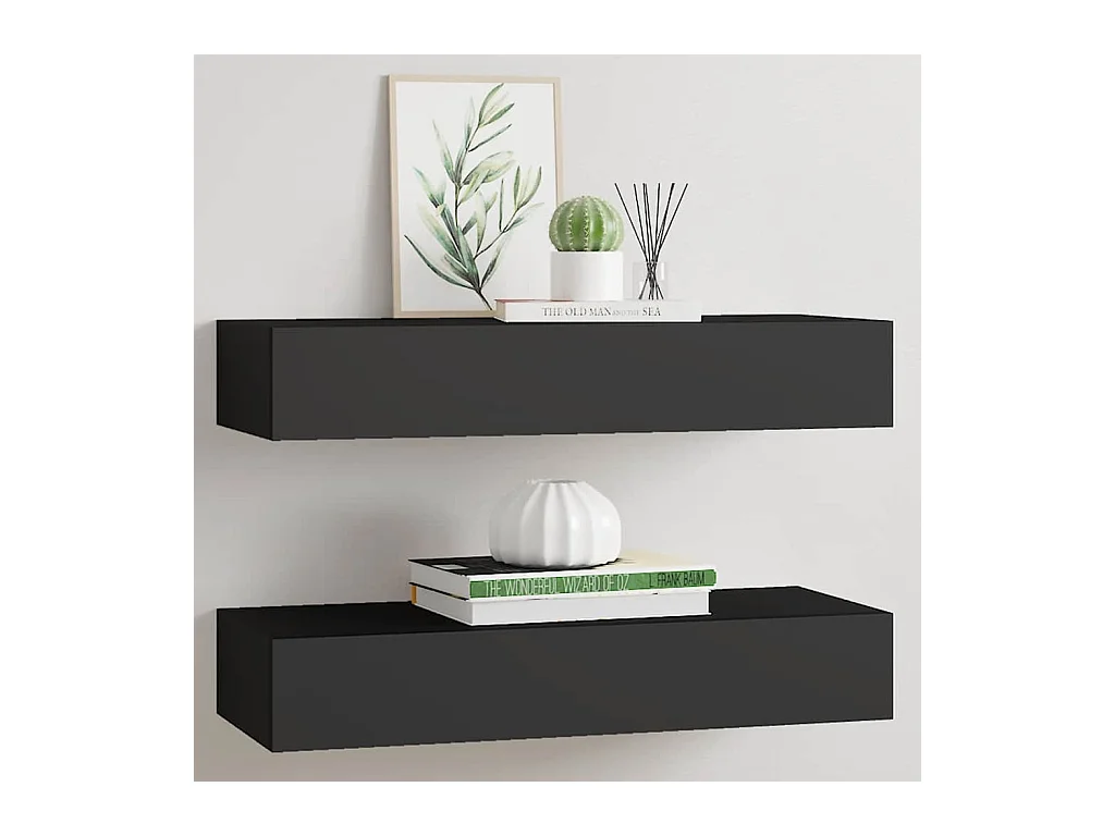 Étagères à tiroirs murales 2 pcs Noir 60x23,5x10 cm MDF