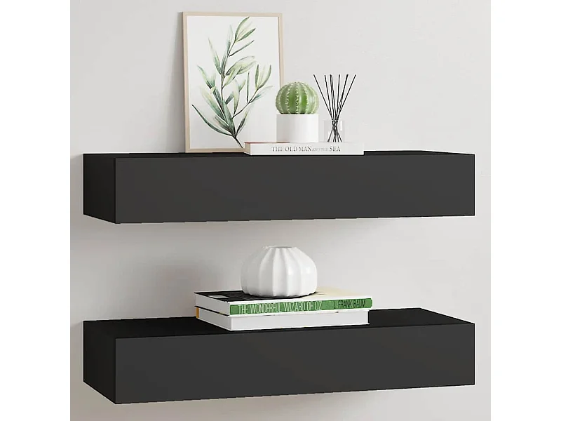 Étagères à tiroirs murales 2 pcs Noir 60x23,5x10 cm MDF