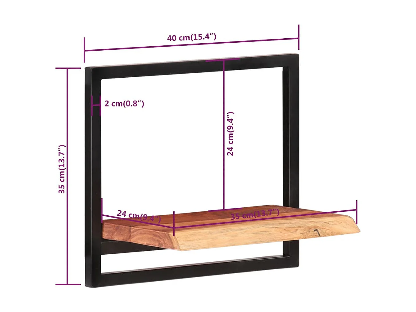 Wandplanken 2 stuks 40x24x35 cm Acaciahout en staal