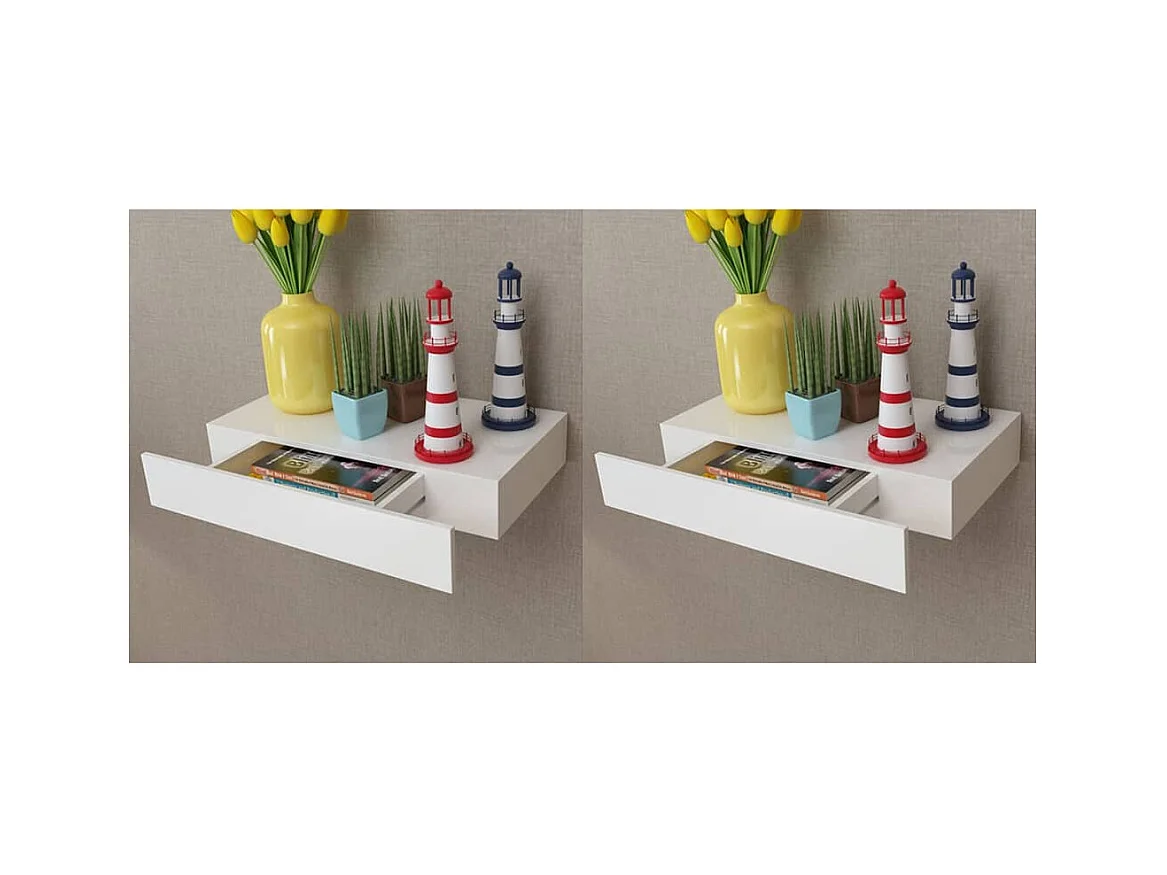 Wandplanken met lades 2 stuks Wit 48 cm