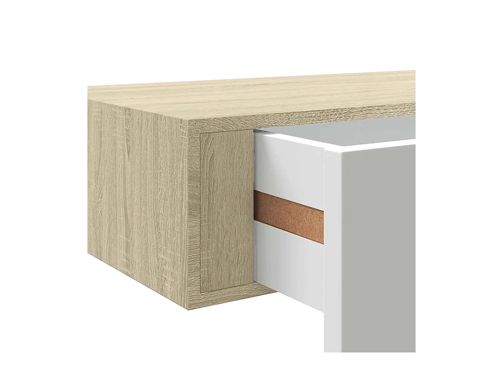 Étagère à tiroir murale chêne et blanc 40x23,5x10 cm MDF