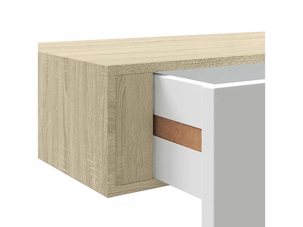 Étagère à tiroir murale chêne et blanc 40x23,5x10 cm MDF