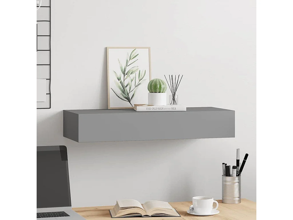 Étagère à tiroir murale Gris 60x23,5x10 cm MDF