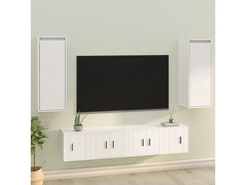 Pensili 2 pz Bianco 30x30x80 cm Legno massello di pino