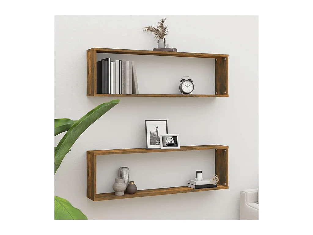 Étagères murales cubiques 2 pcs Chêne fumé 100x15x30 cm