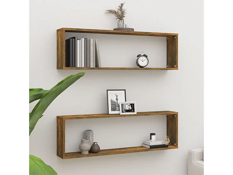 Étagères murales cubiques 2 pcs Chêne fumé 100x15x30 cm