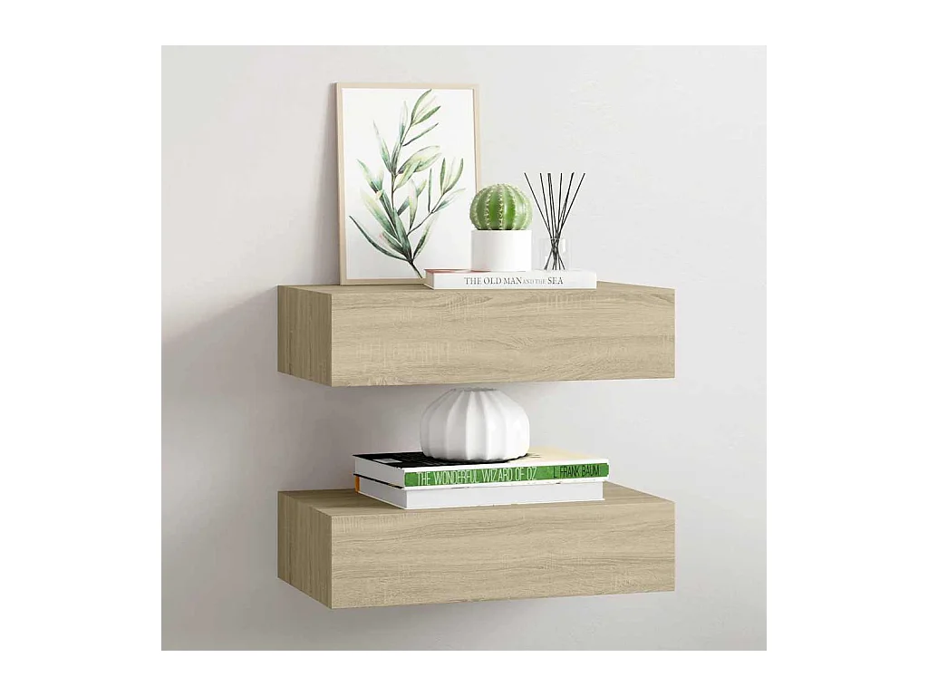 Étagères à tiroirs murales 2 pcs chêne 40x23,5x10 cm MDF