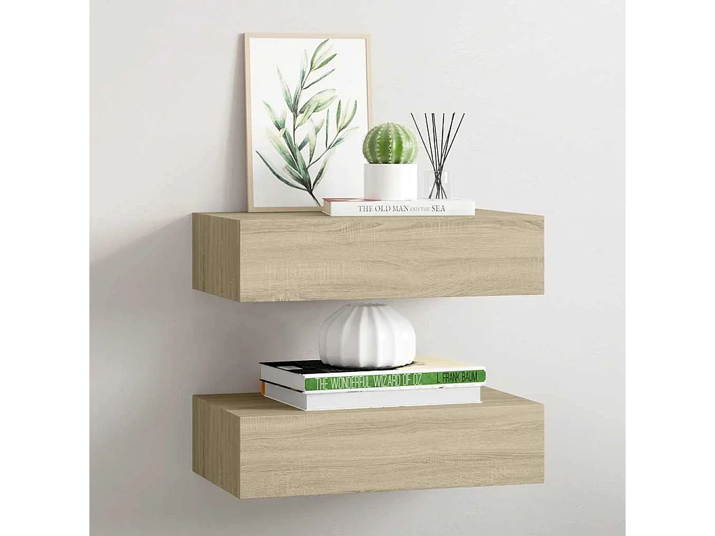 Étagères à tiroirs murales 2 pcs chêne 40x23,5x10 cm MDF
