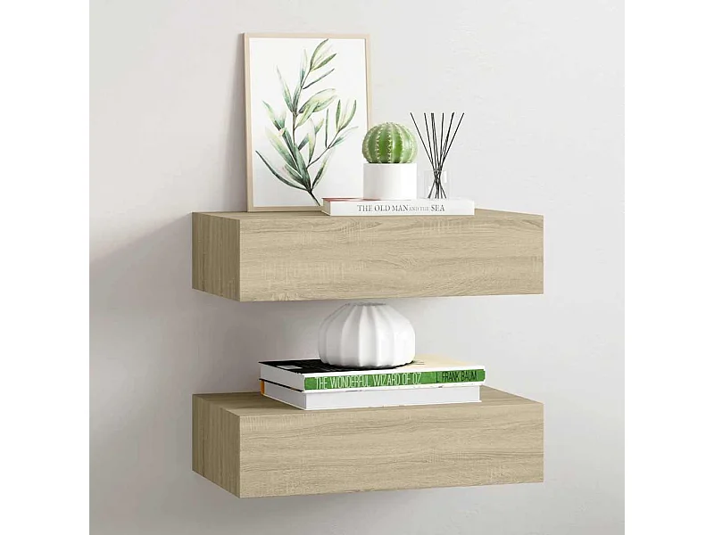 Étagères à tiroirs murales 2 pcs chêne 40x23,5x10 cm MDF