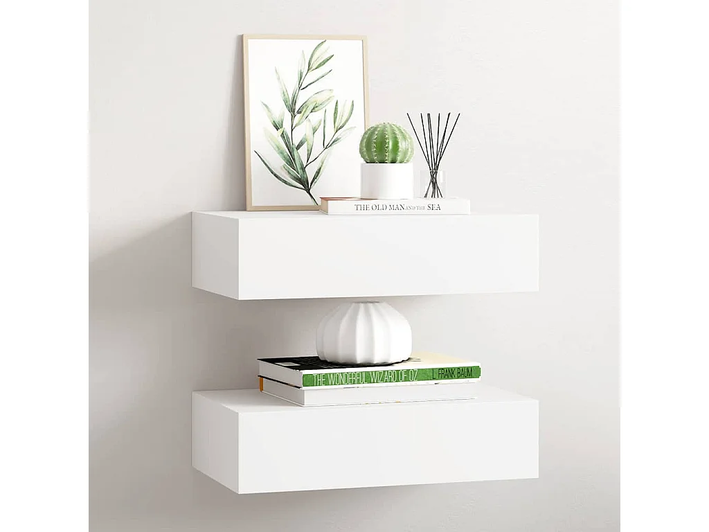 Étagères à tiroirs murales 2 pcs Blanc 40x23,5x10 cm MDF