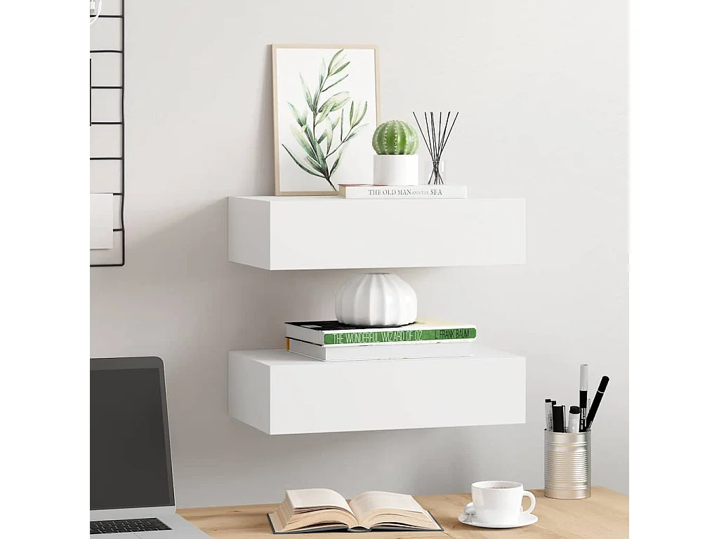 Étagères à tiroirs murales 2 pcs Blanc 40x23,5x10 cm MDF