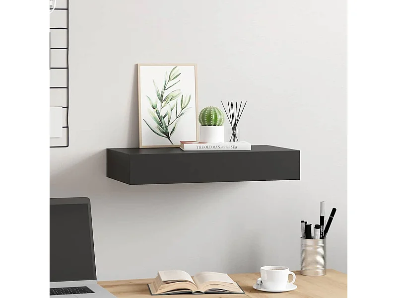Étagère murale flottante avec tiroir Noir 48x25x8 cm