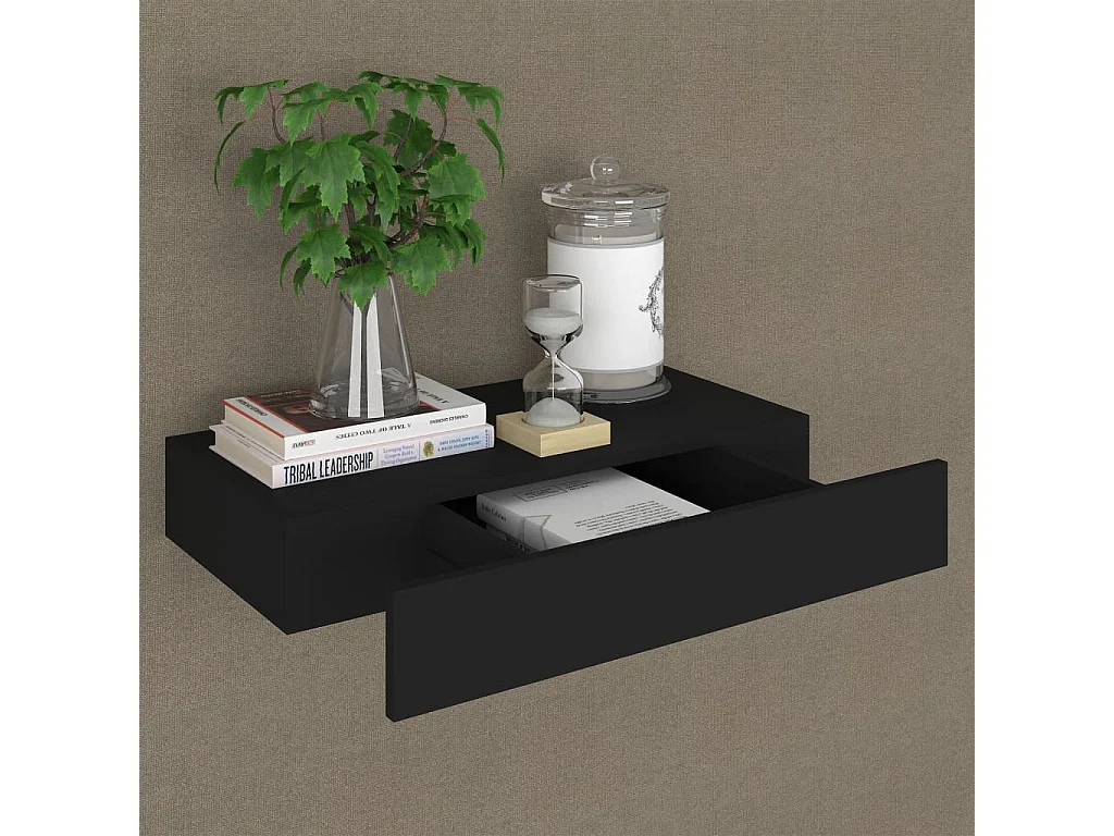 Étagère murale flottante avec tiroir Noir 48x25x8 cm