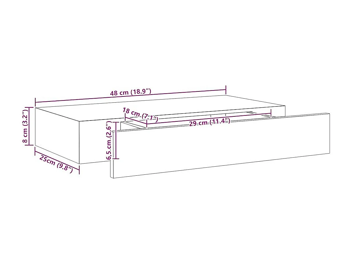 Étagère murale flottante avec tiroir Noir 48x25x8 cm