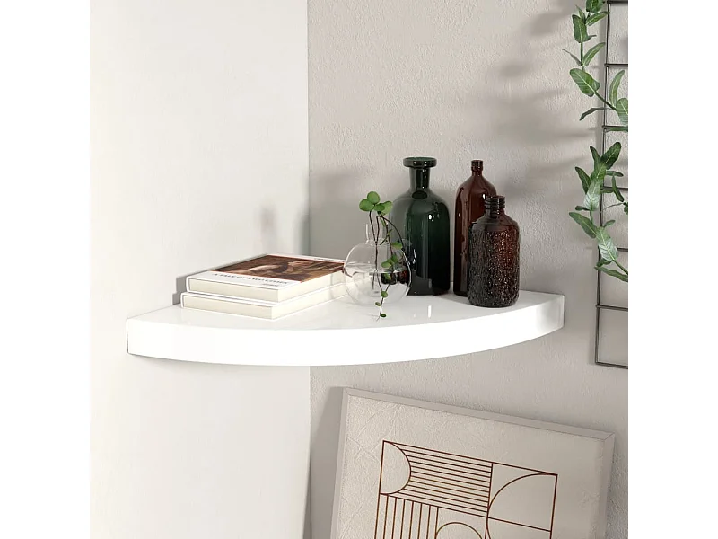 Zwevende hoekplank glanzend wit 35x35x3,8 cm MDF