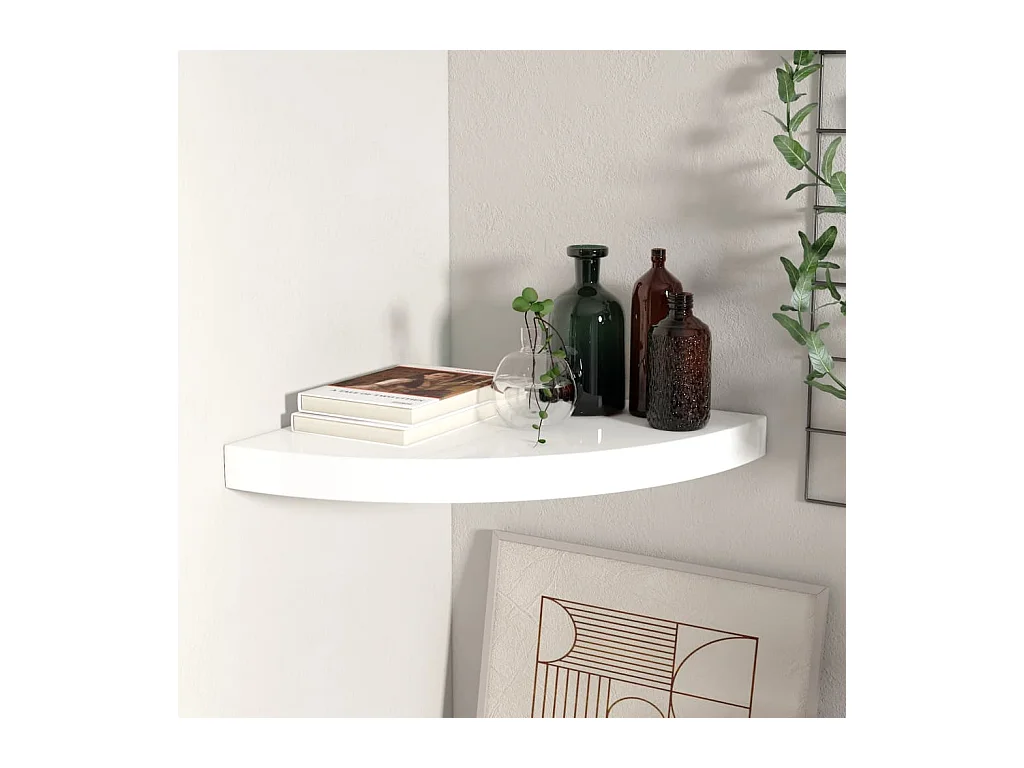 Mensola angolare sospesa bianco lucido 35x35x3,8 cm MDF