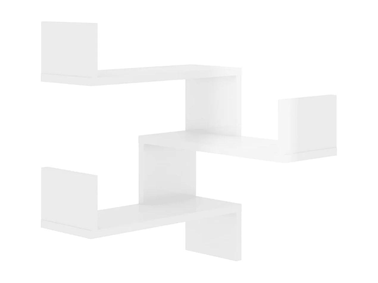 Étagères murales d'angle 2 pcs Blanc brillant Bois d’ingénierie