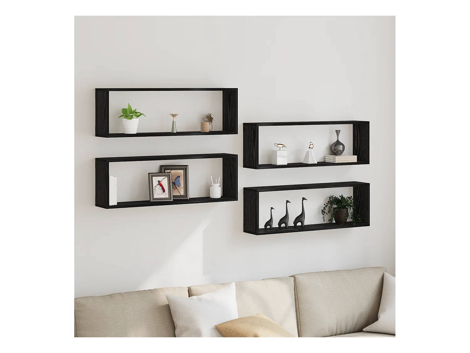 Étagères murales 4 pièces Chêne Noir 80x15x26 cm Bois d'ingénierie