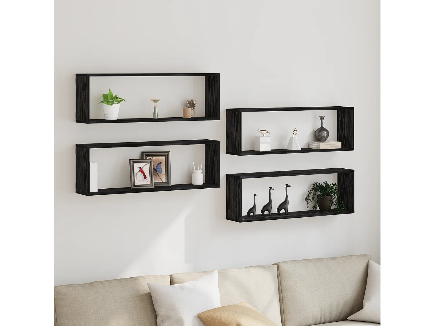 Étagères murales 4 pièces Chêne Noir 80x15x26 cm Bois d'ingénierie