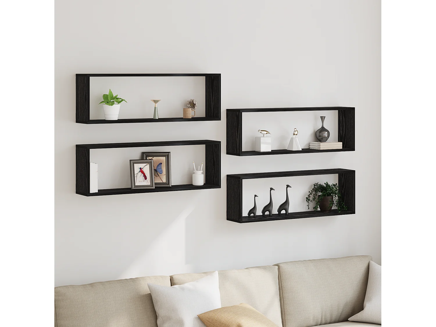 4-delige wandplanken Zwarte Eiken 80x15x26 cm Bewerkt hout