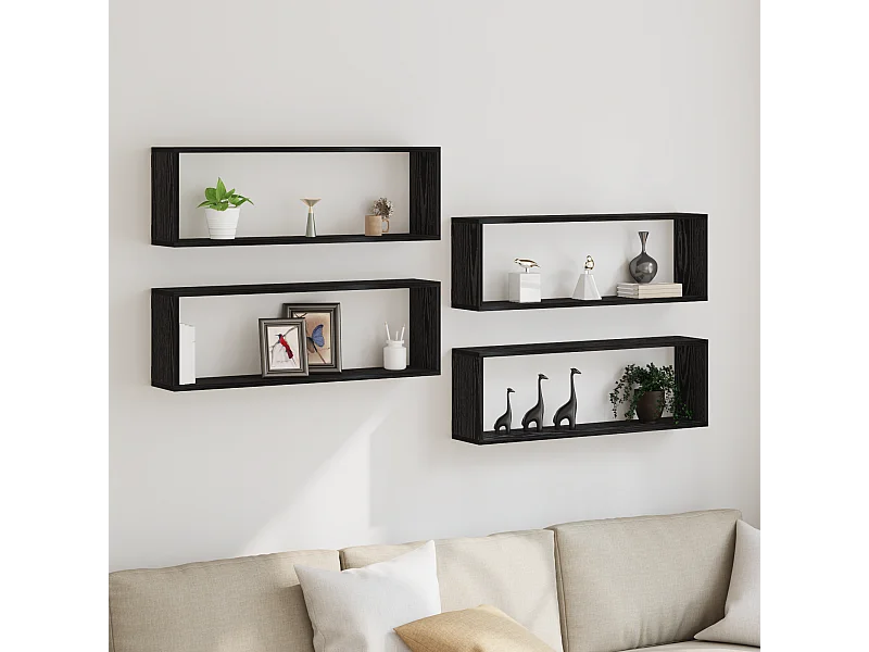 Étagères murales 4 pièces Chêne Noir 80x15x26 cm Bois d'ingénierie