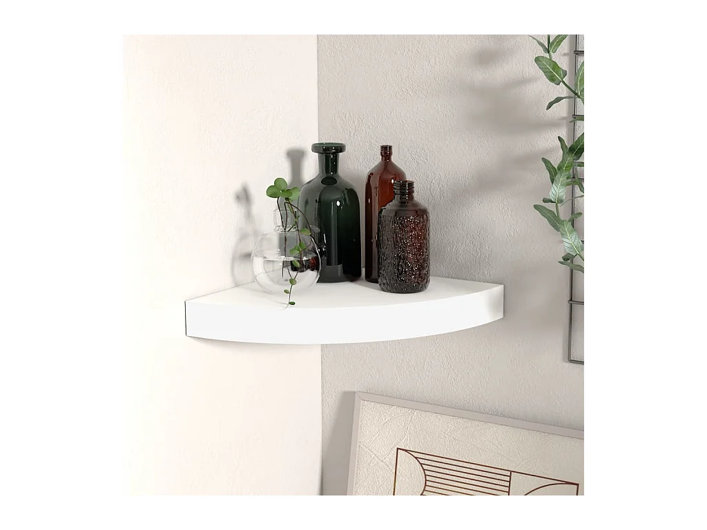 Weißes schwebendes Eckregal 25x25x3,8 cm MDF