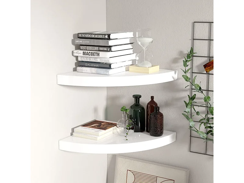 Étagères d'angle flottantes 2pcs blanc brillant 35x35x3,8cm MDF