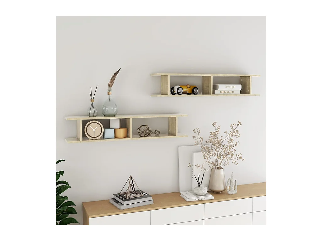 Wandplanken 2 stuks Sonoma eiken 105x18x20cm bewerkt hout