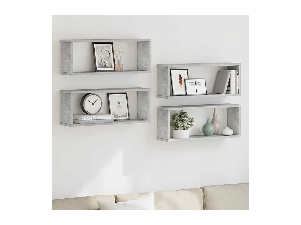 Mensole da parete a cubo 4 pezzi in legno ingegnerizzato grigio cemento