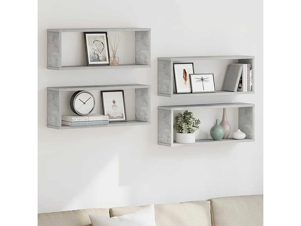 Étagères murales cube 4 pcs Gris béton Bois d’ingénierie