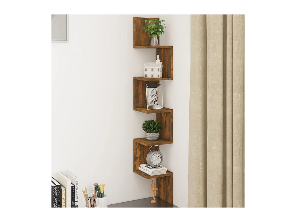 Étagère d'angle murale Chêne fumé 20x20x127,5cm Bois ingénierie