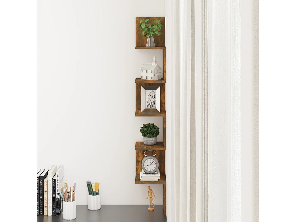 Étagère d'angle murale Chêne fumé 20x20x127,5cm Bois ingénierie