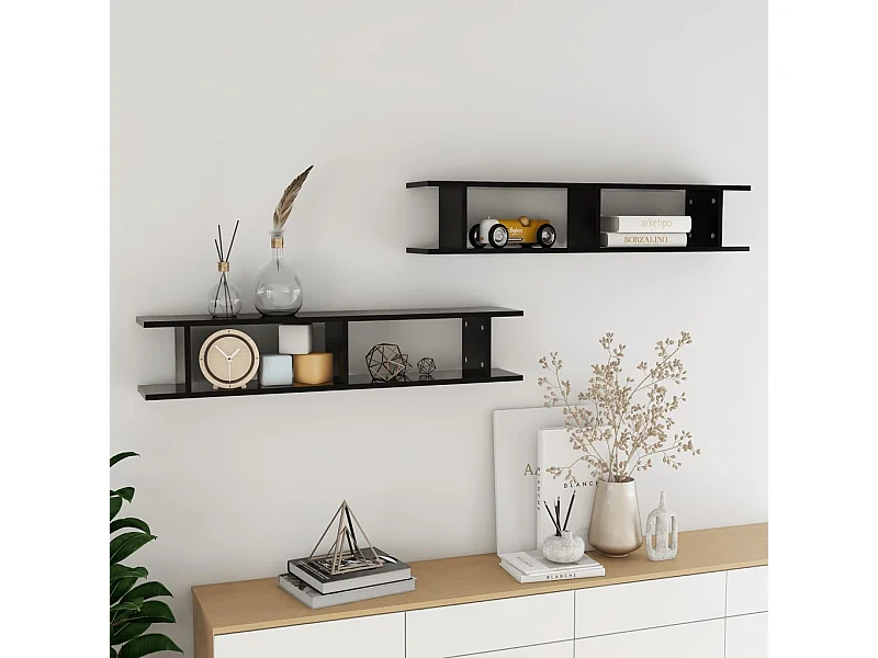 Wandplanken 2 stuks Zwart 105x18x20 cm bewerkt hout