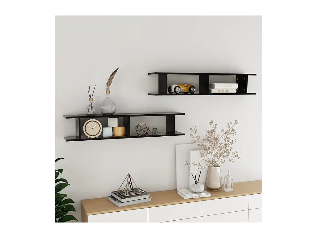 Mensole da parete 2 pz Nero 105x18x20 cm in legno ingegnerizzato