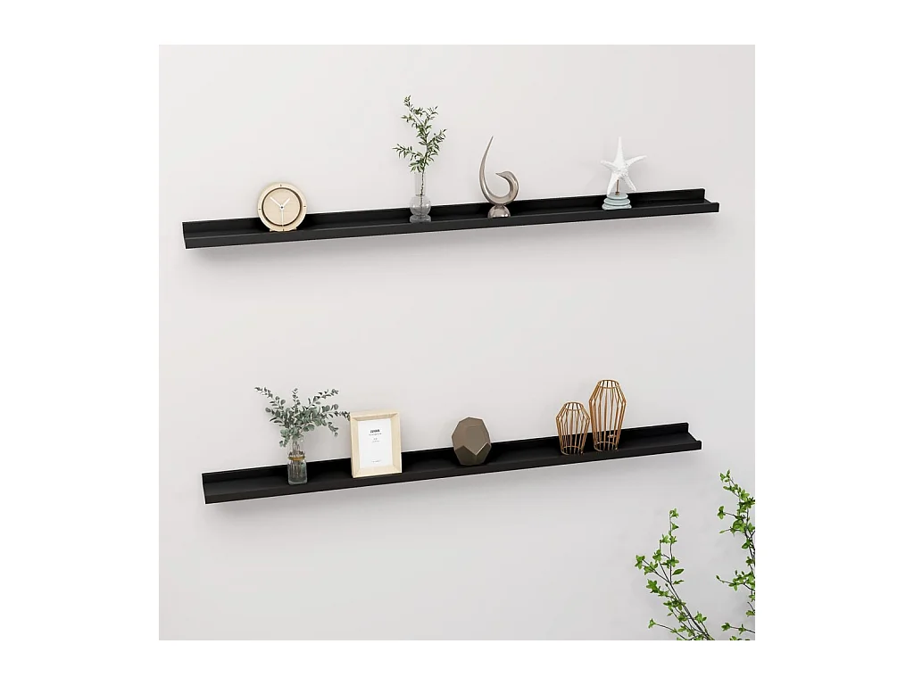Étagères murales 2 pcs Noir 115x9x3 cm